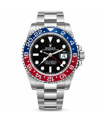 GMT-Master II 126710BLRO 40mm watch front full face shot, red blue ceramic bezel black dial