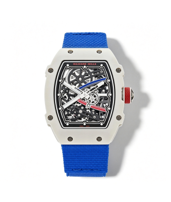 RM055 Blue Canvas skeleton watch front view